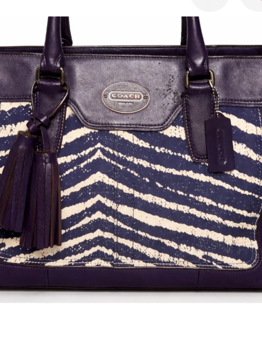 Coach LegacyCandace Satchel with Purple&Cream Zebra-Print Panel Leather Bag23409